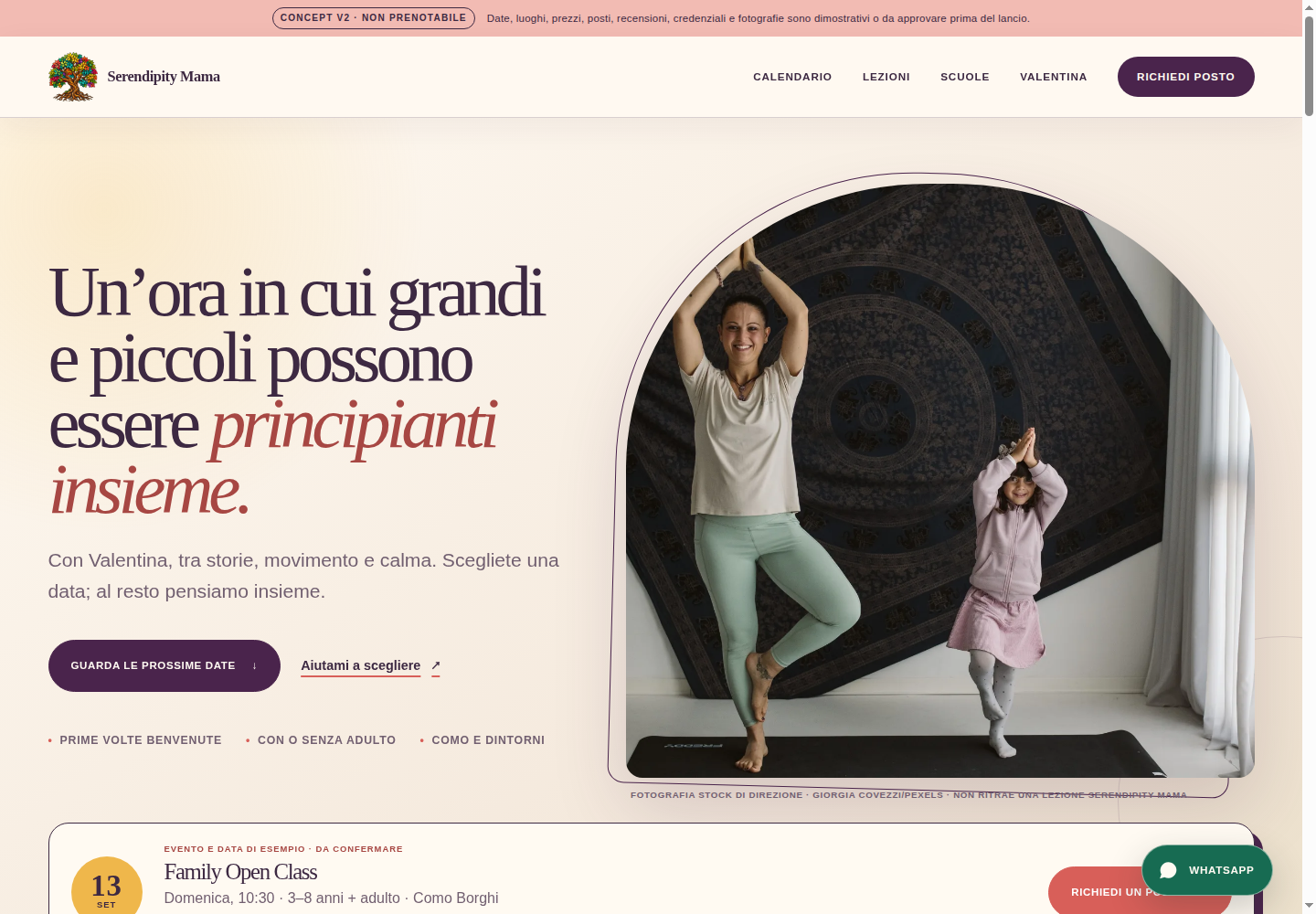 Serendipity Mama website concept with demonstrative content